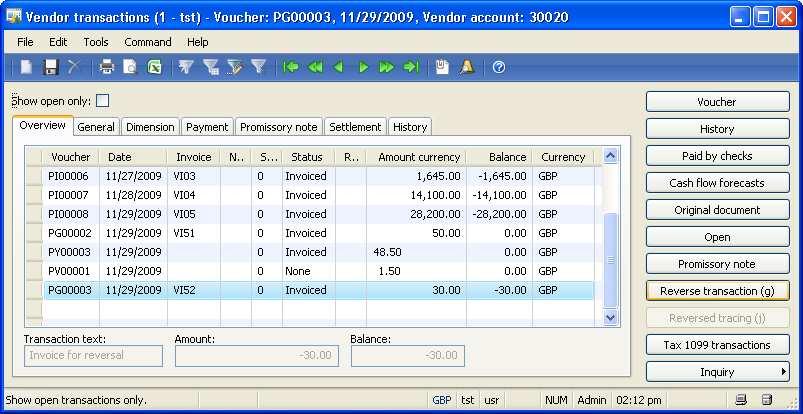 8.3 Business Processes in Finance reversing. Then reverse the invoice and check balance and transactions again.