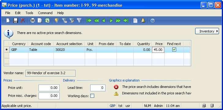 3.4 Purchase Orders After selecting your item in the item form, you may push the button Trade agreement/purchase prices to access the trade agreements for purchase prices.