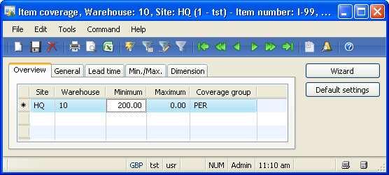 3 Purchasing item coverage, you may insert a new record registering the minimum quantity as shown in Figure 3.