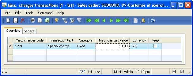 may choose this charges code pushing the button Setup/Misc. charges after selecting your order.