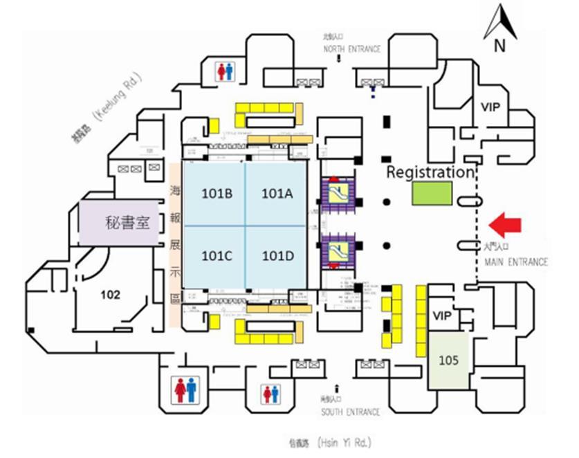Exhibition Floor Plan Location: Taipei International Convention Center (TICC),1F South Foyer;101AB hallway, 101CD carpet area : 3M*2M ; : 1.