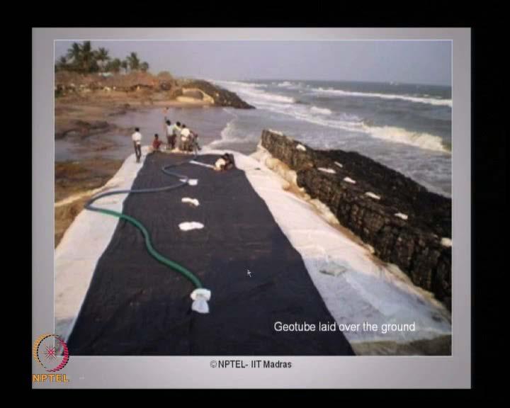 Over which the geo textile fabric of 230 gsm is laid over the sand bed to act as a filter.