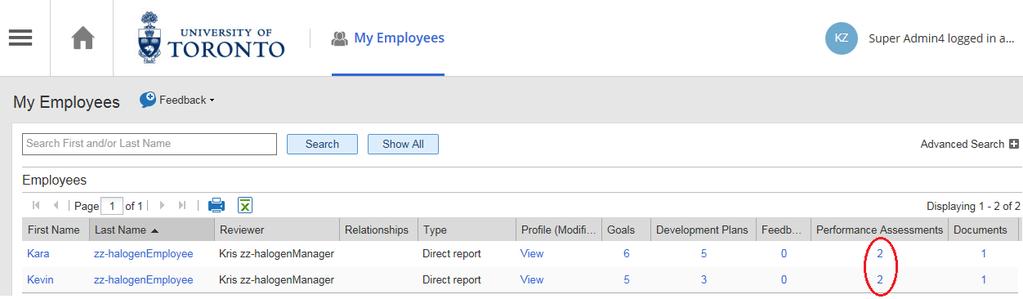 How to View Your Direct Report s Previous Performance Assessment(s): Use the Main menu in the top left