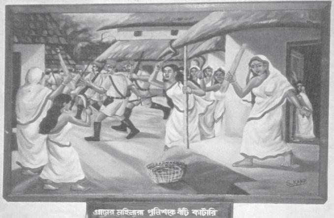 Women Fight Police during the Tebhaga Movement when the slogan was Jan