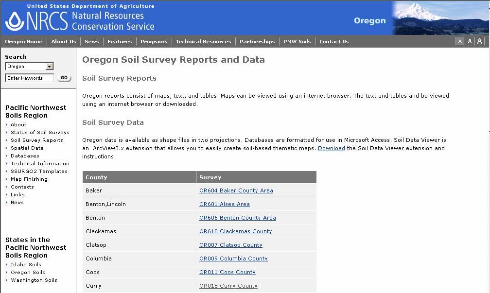 NRCS Oregon Soil Survey Web Site: www.or.nrcs.usda.