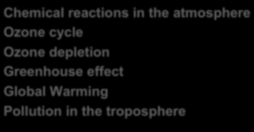 Gases and the atmosphere Chemical reactions in the atmosphere Ozone cycle