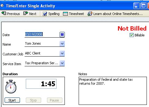 Entering Time Directly into QuickBooks There are four ways to enter time into QuickBooks. Using the Time/Enter Single Activity entry screen. Using the Weekly Timesheet entry screen.