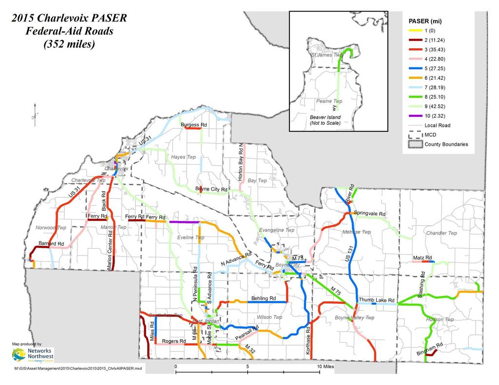 Charlevoix County Data was collected on approximately 216 miles of federal-aid roads in Charlevoix County on August 11 and 12.