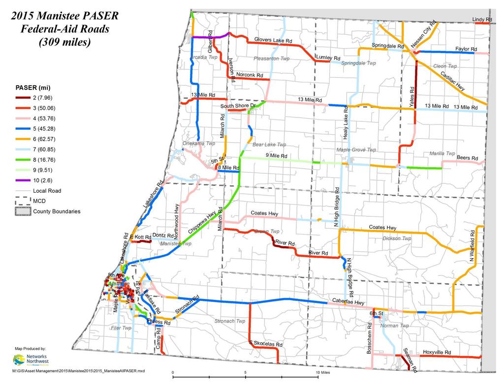 Manistee County Data was collected on approximately 309 miles of federal-aid roads in Manistee County on June 16 and 17.