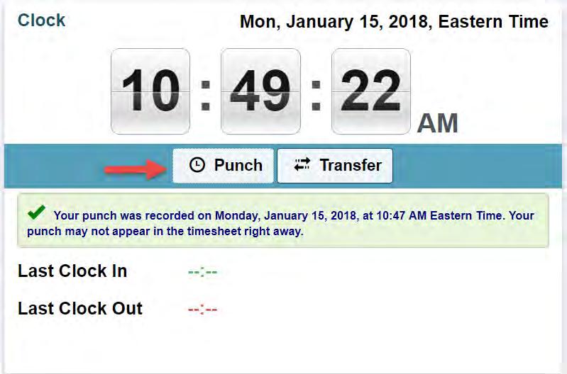 Alternative Punch/Transfer Method. You can also punch in and/or transfer to another department from the Employee Web Services Page.