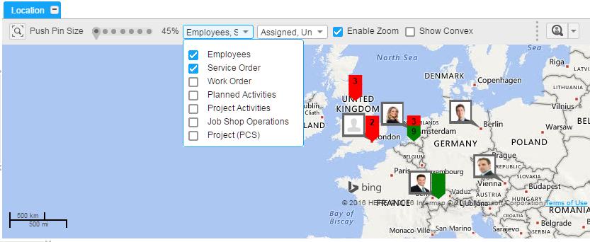 Chapter 4 Location section 4 This section provides a map view of the employees and activities (assigned/unassigned/planned), which helps in easily identifying the location of the employee and the