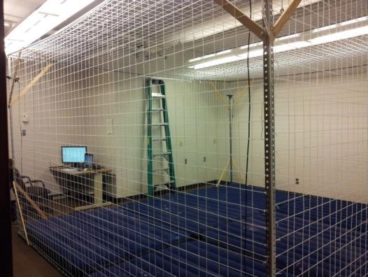 3.3 Develop Stabilization Algorithms An indoor flight test lab measuring 16ft x 16 ft x 8ft was built during this project to develop and test the quadcopter stabilization algorithms, as shown in