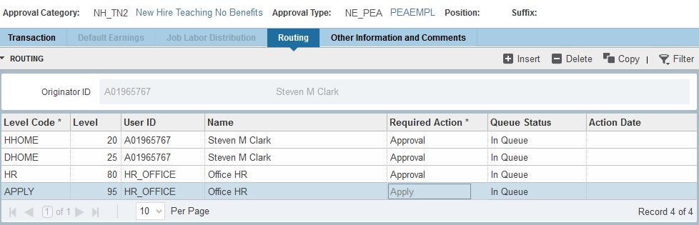 Routing indicates who must approve this EPAF before it is applied. The Level Codes will default for you, but you must fill in the approvers.