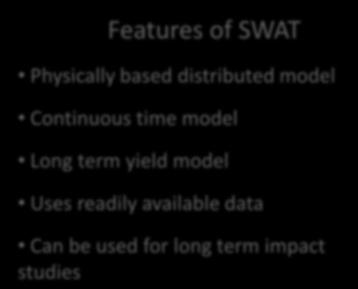 Hydrologic Modelling using SWAT Features of SWAT