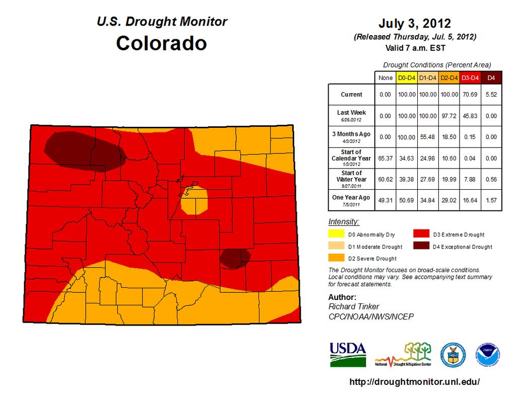 Figure 2.6 Colorado drought conditions in July 3, 212. Map obtained from the U.S. Drought Monitor (http://droughtmonitor.unl.edu/).