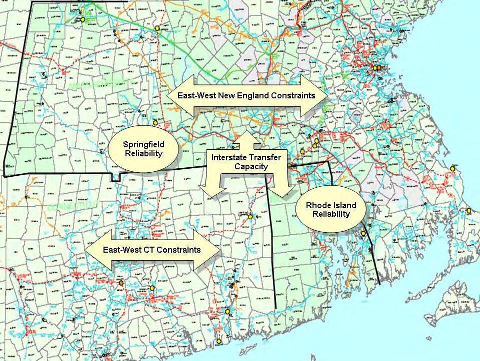The needs at that time were summarized as follows and are depicted in Figure 2-1: East West New England Constraints: Regional East to West power flows could be limited during summer peak periods