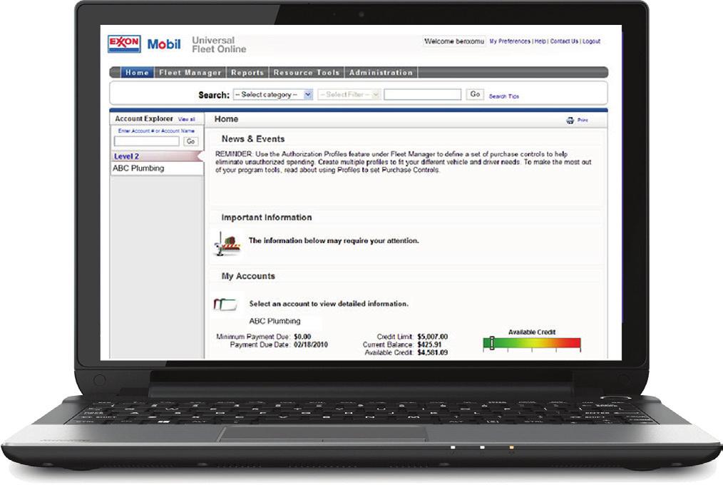 Account Management Tools Manage your entire fleet online ExxonMobil Universal Online is a cutting-edge web-based tool that provides you access to view and manage every detail of your fleet