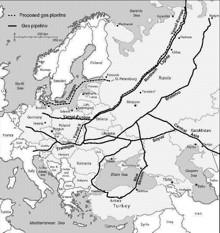 The Eurasian NG Network Controlled by Gazprom to border of Russia, through Transit States