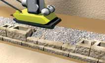 Using a plate compactor, compact the wall rock and infill materials behind the block in 8 in. (2 mm) lifts or less.