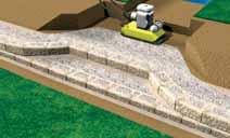 Use a plate compactor to compact the wall rock starting directly behind the block and working in a path parallel to the wall, working from