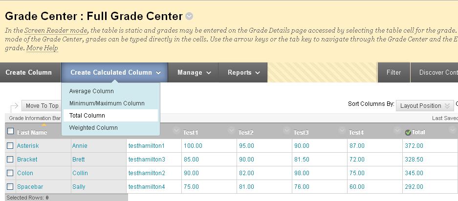 On the CREATE TOTAL COLUMN page, give the column a name and description. Then scroll down to the part of the form called SELECT COLUMNS. Click the SELECTED COLUMNS AND CATEGORIES radio button.
