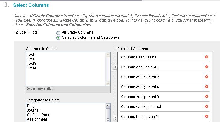 Click the SELECTED COLUMNS AND CATEGORIES radio button. Select this option 4. A column and category picking tool will appear.
