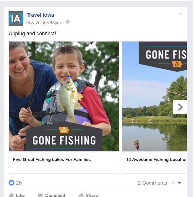 Travel Iowa Facebook ads Carousel ad (inspiration)