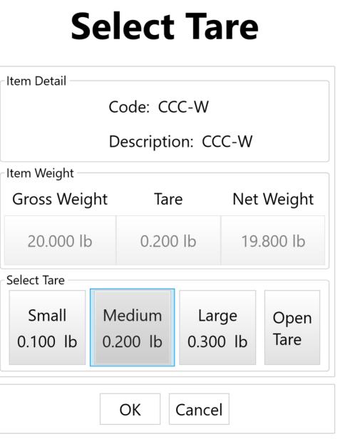 Enabling Open Tares To enable Open Tare for a weighted item in RMH, check the Allow Open Tare box in the item s Weights and Measures tab.