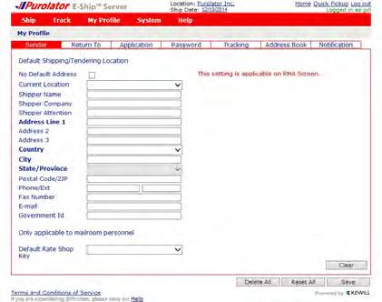 3.2 Set or Change Default Preferences Your default settings are set up upon installation with the help of your Purolator Technician. Should you wish to edit any of your preferences: 1.