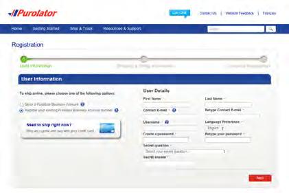 NOTE: Until you add your new Purolator Business Account to your online profile, you will only have the option to ship using your credit card through E-Ship