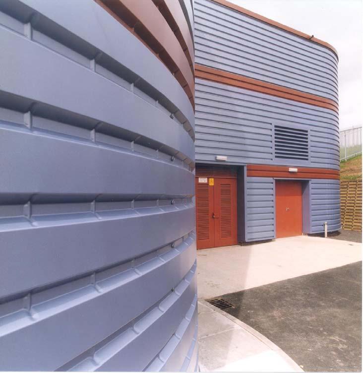 Figure 2.3 2.3 Texture Industrial building clad with a combination of horizontal and curved details to produce smooth lines.