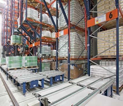 The warehouse is equipped with roller and chain conveyors for that purpose.