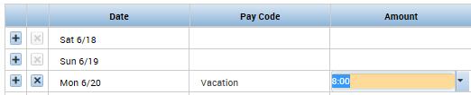 o Acceptable formats when entering a pay code amount: 8, 08, 8:00 = 8:00 hours 8.