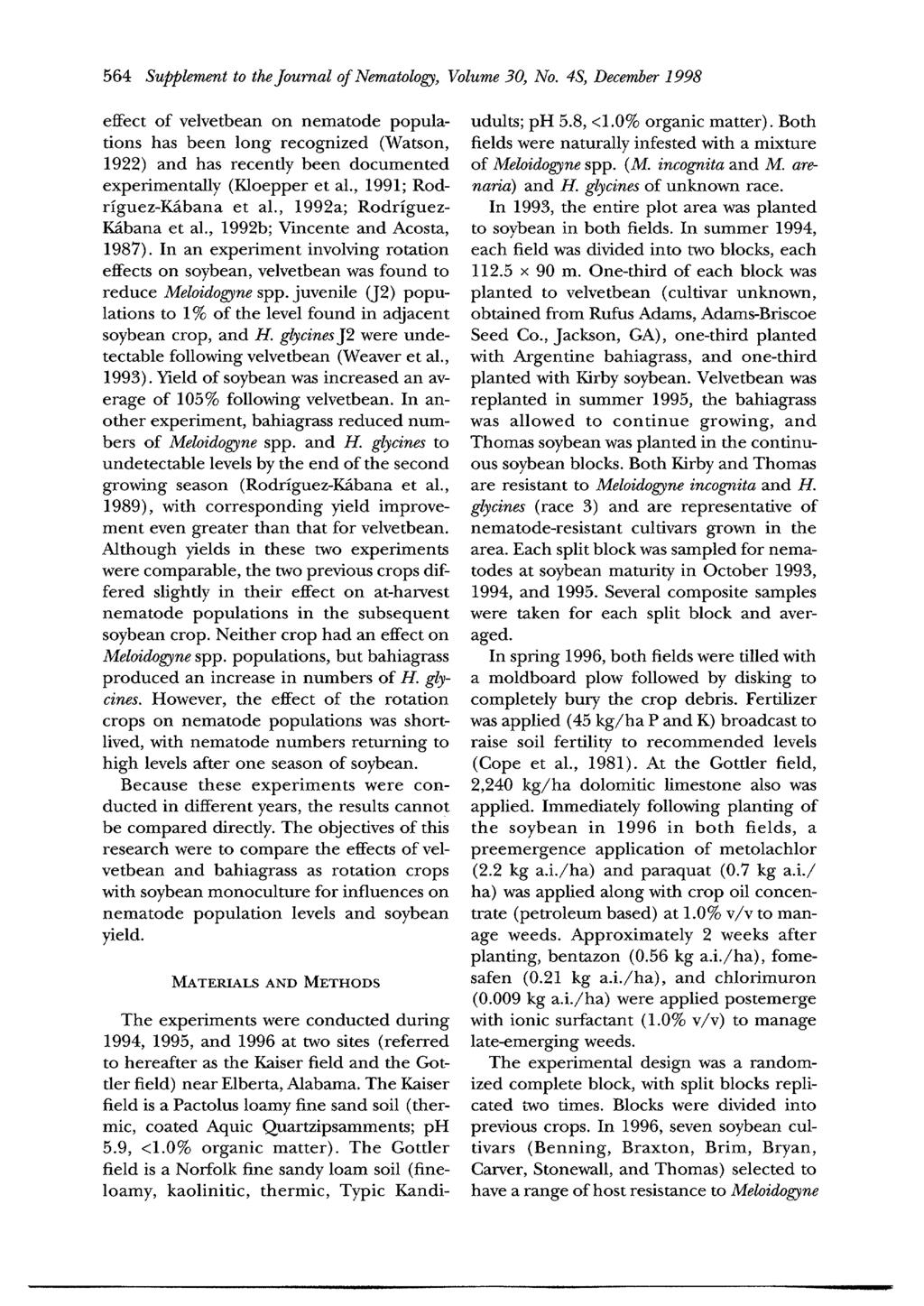 564 Supplement to the Journal of Nematology, Volume 30, No.