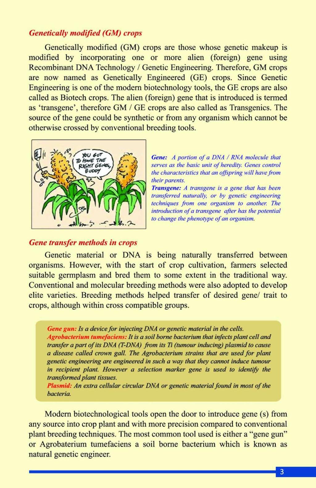Genetically modified (GM) crops Genetically modified (GM) crops are those whose genetic makeup is modified by incorporating one or more alien (foreign) gene using Recombinant DNA Technology / Genetic