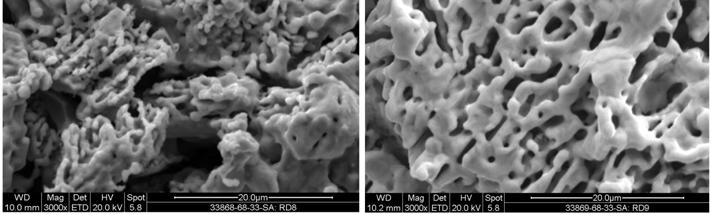 0 Kg CEMENT /TON IRON ORE PELLETS 2) Influence of Slurry Concentration FIG. 14: SEM MICROGRAPHS OF REDUCED IRON ORE PELLETS COATED WITH a. 20% CEMENT SLURRY CONC. & 0.