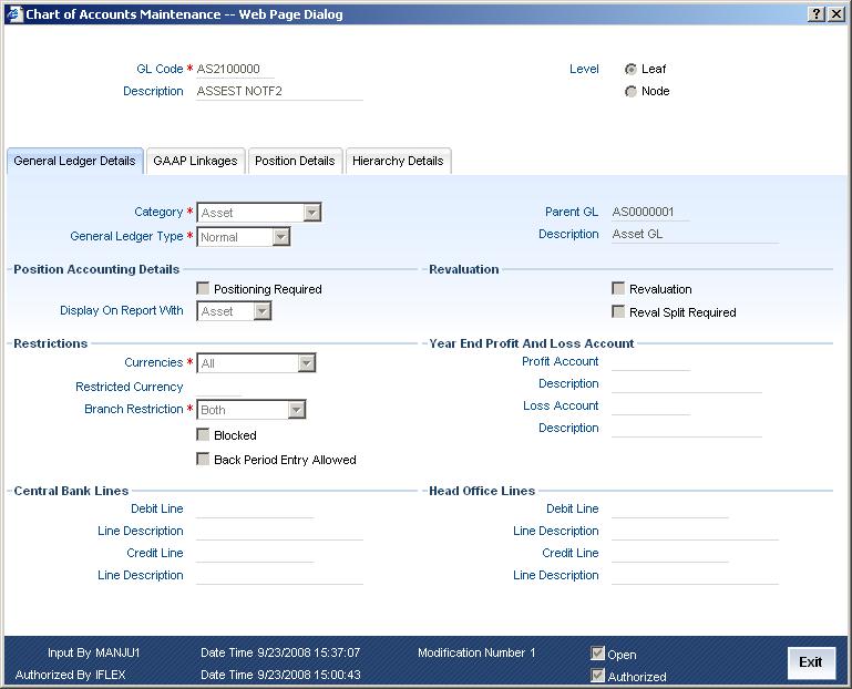 General Ledger Details Under this tab, you can set up a GL, indicate its type, set the restrictions and define the debit and credit reporting lines.