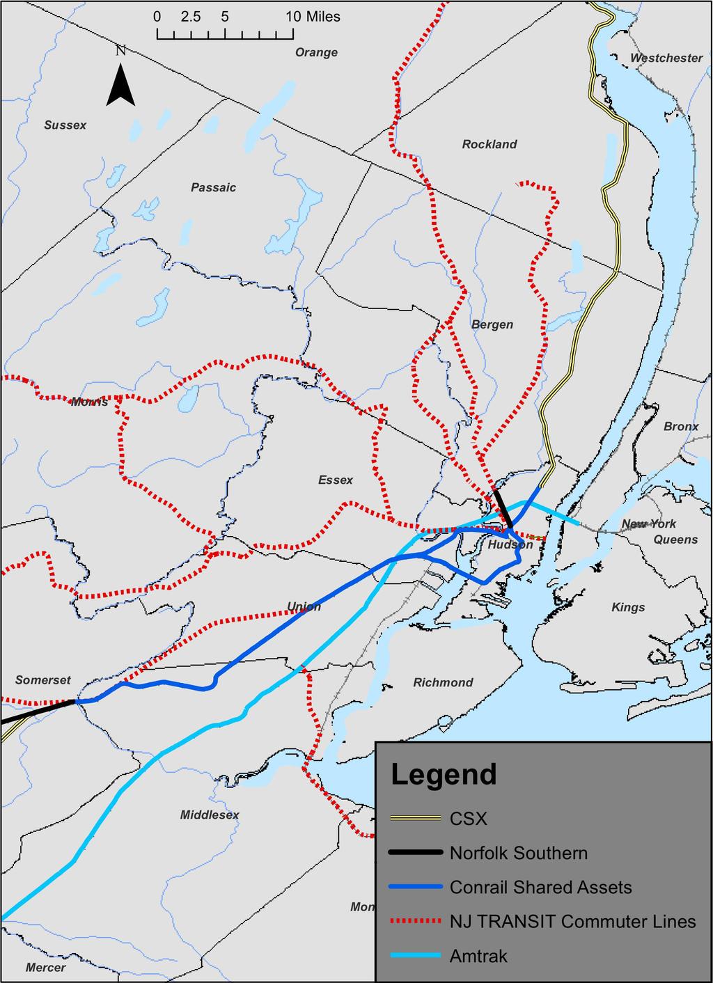 [Chapter 1] Figure 1-10 New Jersey Rail System Post Conrail cited as one of the major transportation problems that faced New Jersey because of the detrimental effect it had on the state and the