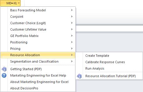 MARKETING ENGINEERING FOR EXCEL TUTORIAL VERSION 160728 Tutorial Resource Allocation Marketing Engineering for Excel is a Microsoft Excel add-in.