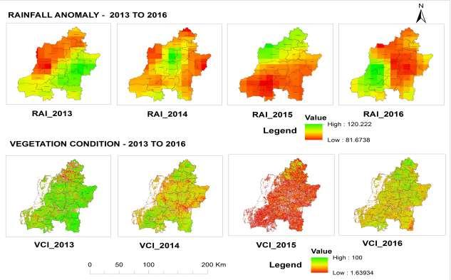 5.2 Satellite based RAI Meteorological and VCI Agricultural crop condition monitoring in selected Tehsil Satellite based meteorological condition and agricultural crop condition monitoring in study