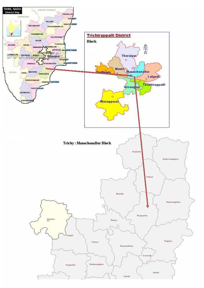 Fig.1 Sampling locations and map of study area Study area Geographically trichy lies with latitude of 10 81 N and longitude 78 69 E.
