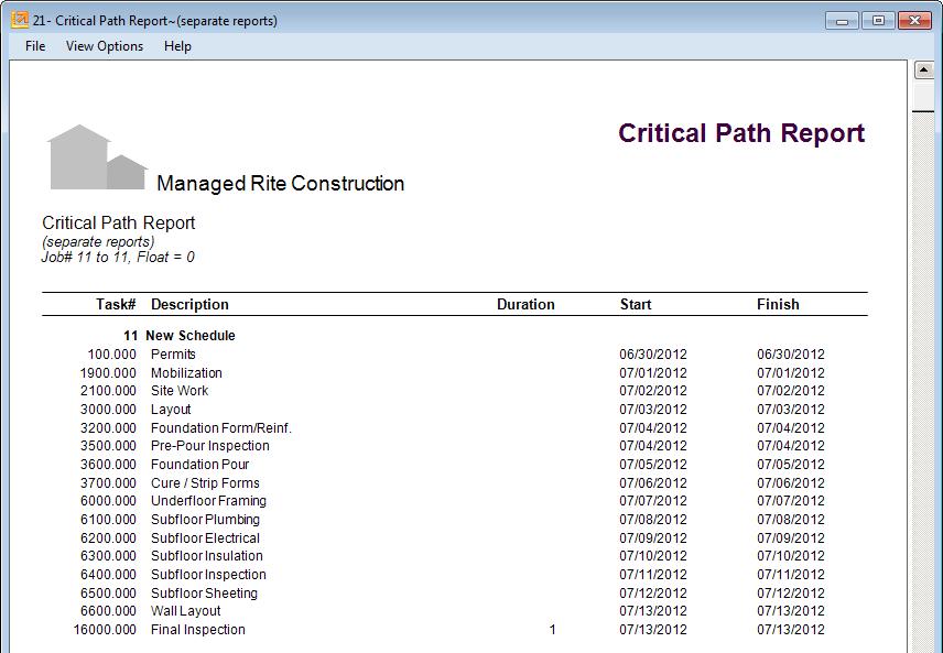 Scheduling Manage Schedules Critical Path Report This 10-1-8 Critical Path Report shows all tasks on the Critical Path.