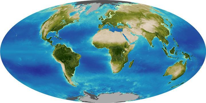 The biosphere forms a thin layer around the earth.