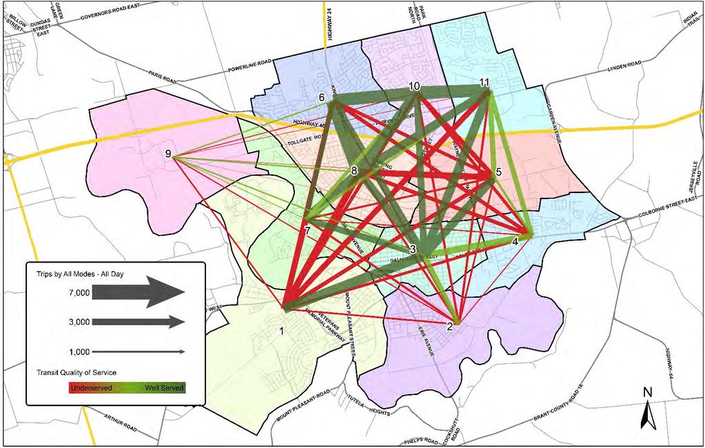 concern for the purpose of this assessment of the current transit network because these areas along with the northwest employment lands and areas north of the city are the most fertile areas for