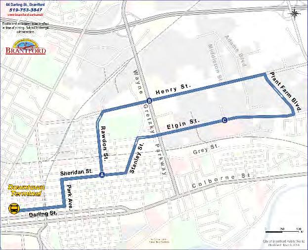 Route 7 East Ward/Braneida Function: Provides a link from downtown to Braneida Industrial Park. Rapid service on arterial roads; approximately 10 minutes from terminal to employment areas.