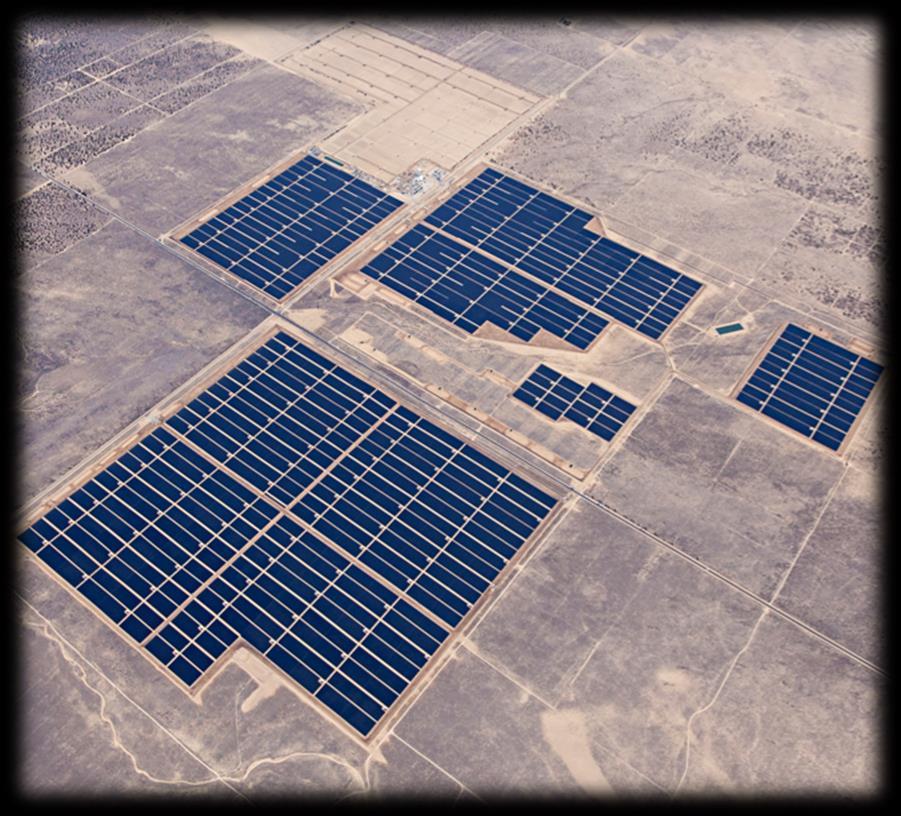 Large-scale PV plant facts 250MW PV Plant Size > 6,300 soccer fields. 7 miles of internal roads. More than 200 inverters. 750,000+ panels.