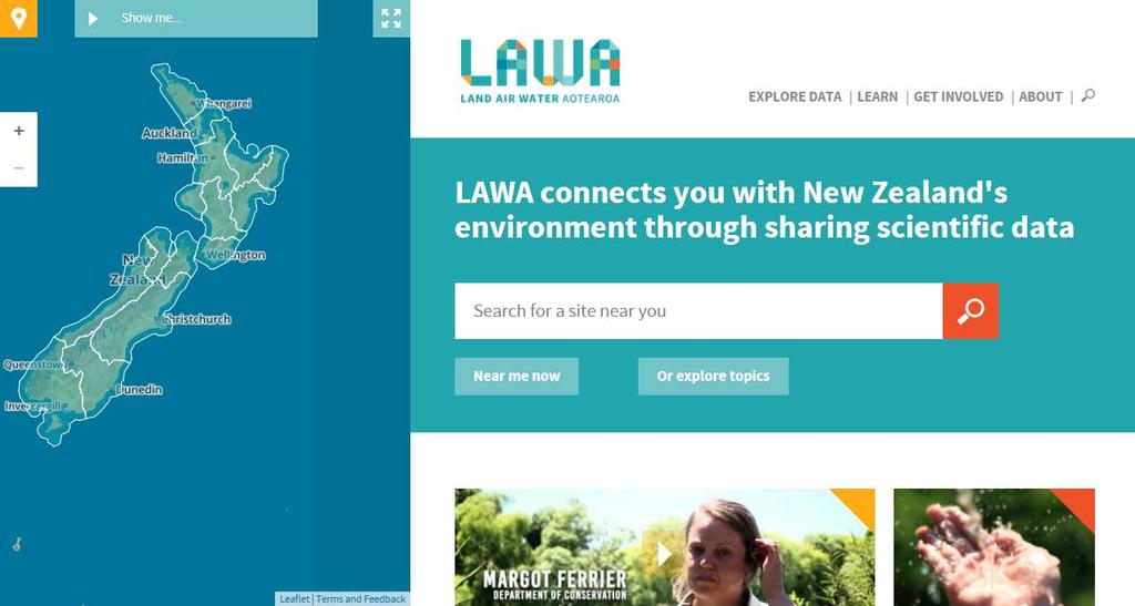 With confidence in the delivery method, a more ambitious goal was set: the Land Air Water Aotearoa (LAWA 4 ) website, designed to inform the general public about the state of New Zealand s