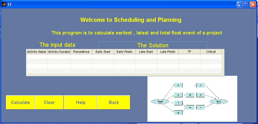 Amani, M Al Hadidi and Rami Maher Figure 1 Main Screen of Planning and Scheduling Program The validity of the proposed software will be shown for a hypothetical case-study as follows.