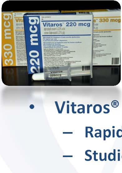 Vitaros Cold Chain (2 C 8 C) 7Days Room Temp Second Generation RT Available in 2014 Room Temperature Expected 24 36 month shelf life Vitaros (alprostadil/ddaip.