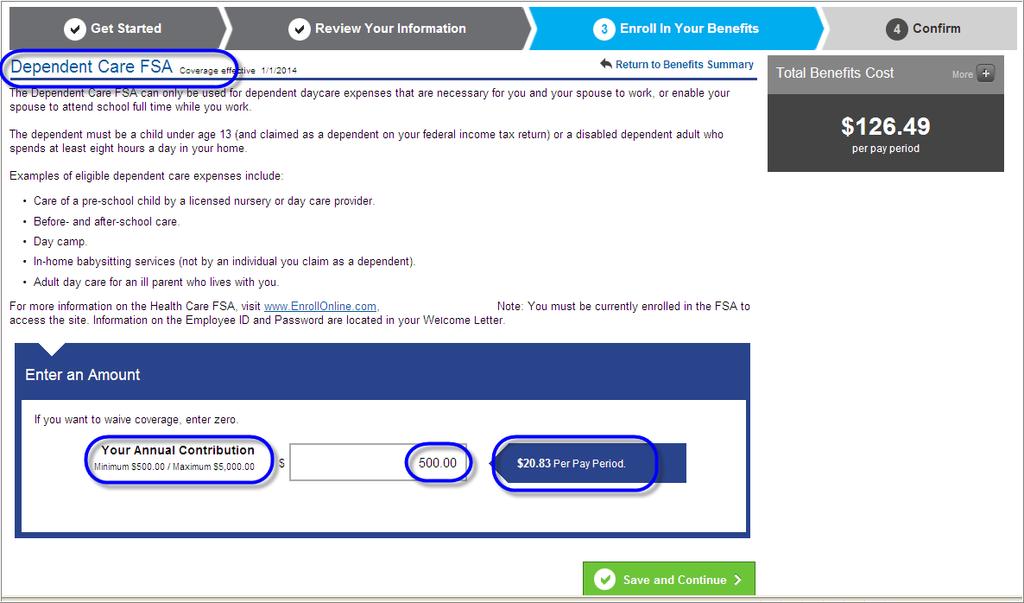 The Summary of Benefit Selections page will display and the contribution amount for the HSA will also display.